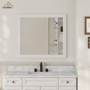 35 in. W x 34 in. H Rectangle Framed Wall Mounted Modern Bathroom Vanity Mirror in White