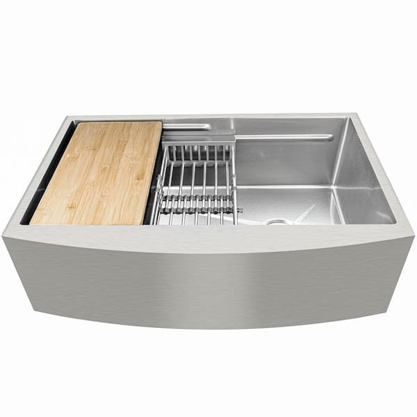 HEX 33 in. Farmhouse Apron Front Single Bowl Stainless Steel Workstation Kitchen Sink with Cutting Board