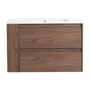 Victoria 30 in. W x 18 in. D x 19 in. H Floating Single Sink Bath Vanity in Walnut with White Acrylic Top and Cabinet