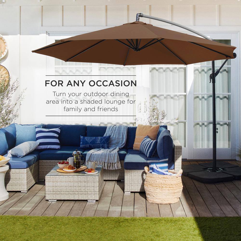 10ft Brown Polyester Cantilever Patio Umbrella with Adjustable Tilt
