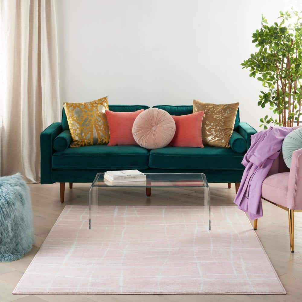 Ivory and Pink Abstract Synthetic 6' x 9' Area Rug