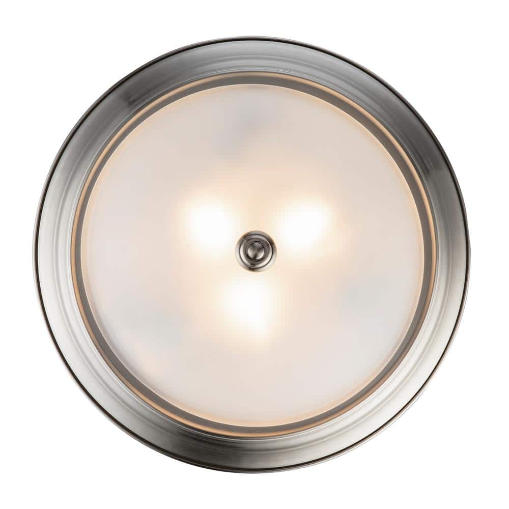 Brushed Nickel 15" Indoor/Outdoor Flush Mount Light with Frosted Glass