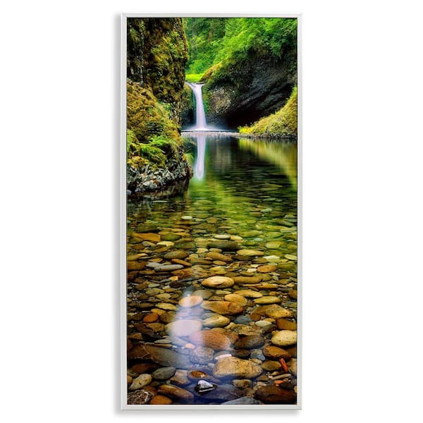 Clear Stream Waterfall Photography by Dennis Frates White Framed Giclee Art Print Nature 24 in. x 10 in.