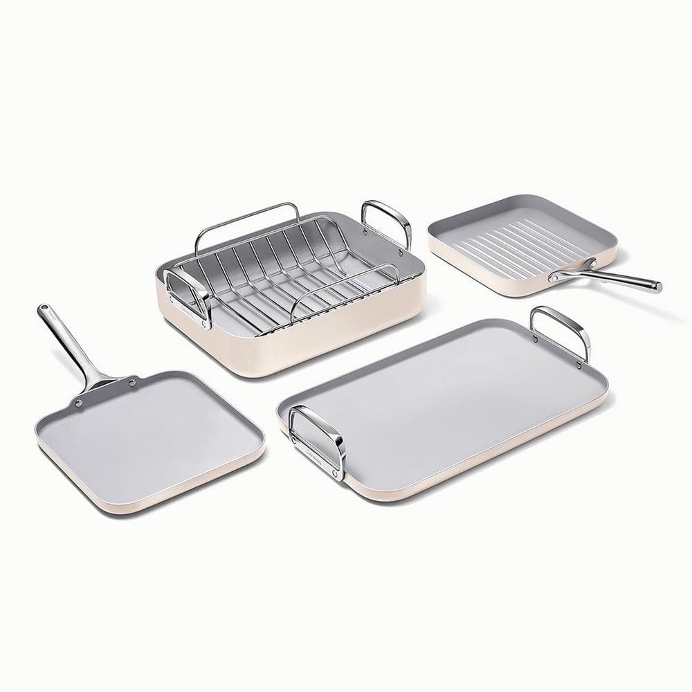 Cream Stainless Steel Non-Stick Square Cookware Set