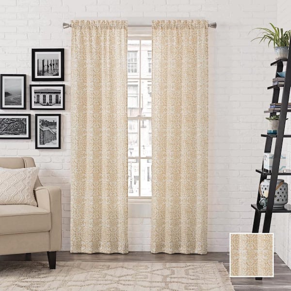 Pairs to Go Brockwell Wheat Medallion Polyester/Cotton 56 in. W x 63 in. L Light Filtering 2 Panels Rod Pocket Curtain Panel