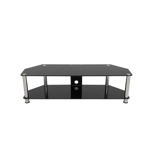 AVF TV Stand with Cable Management for TVs up to 65 in. Black Glass Chrome Legs
