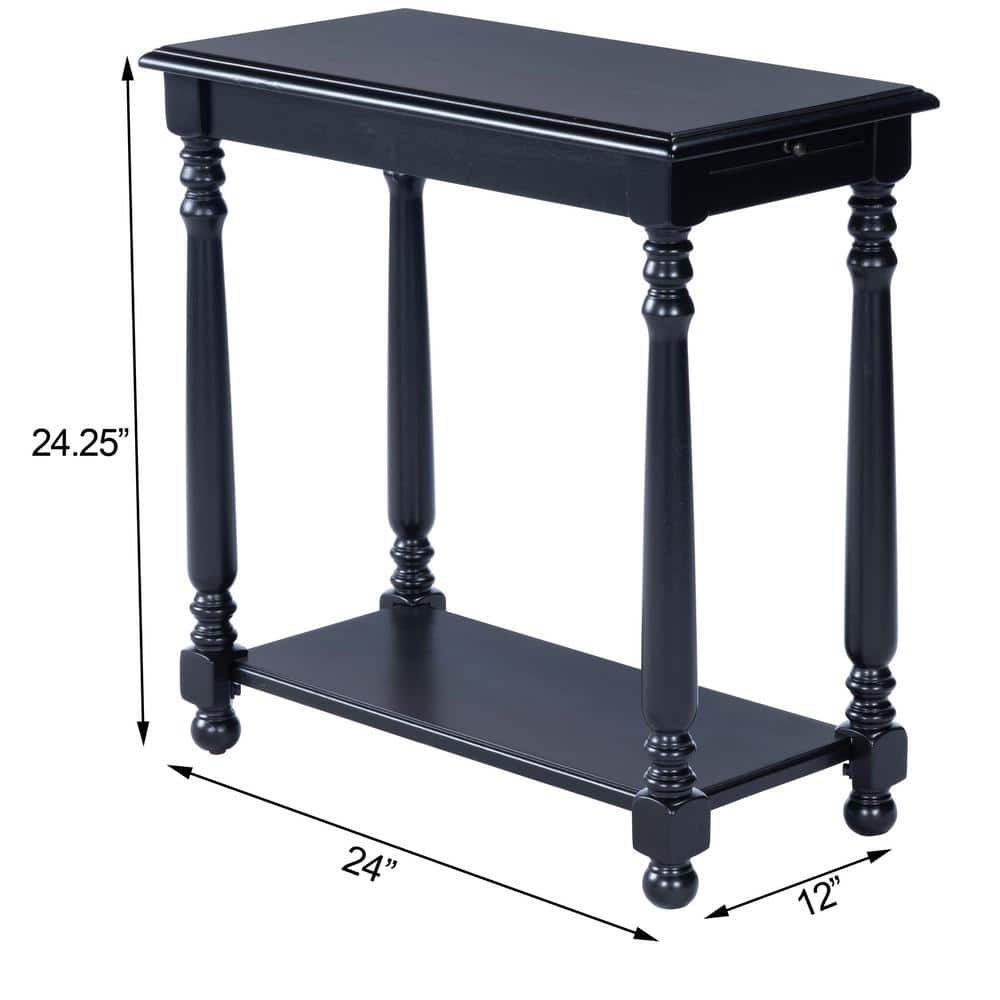 Devane Black Licorice Chairside Table with Pullout Shelf