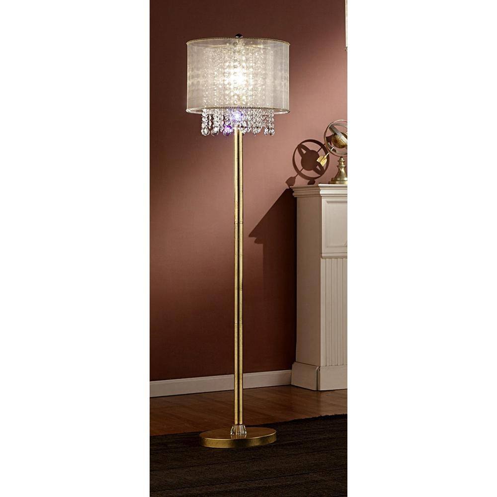 Sophisticated White Fabric Drum Shade Floor Lamp with Crystal Accents