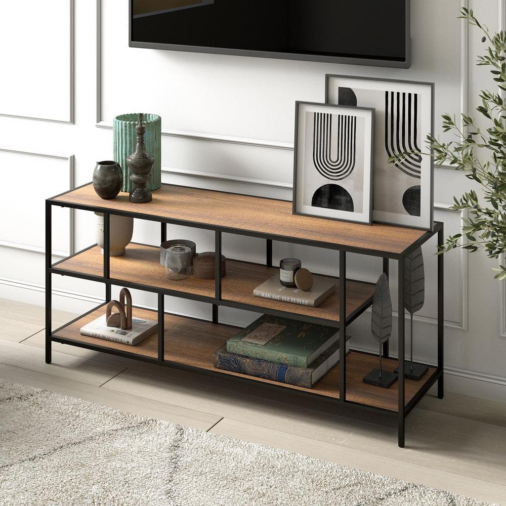 Winthrop 55" Blackened Bronze and Rustic Oak TV Stand