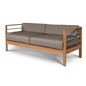 Leon 3 Person Teak Outdoor Couch with Sunbrella Charcoal Cushions
