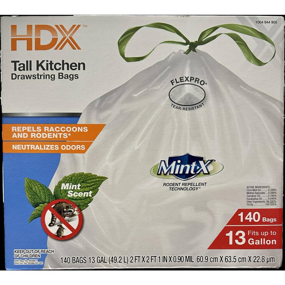 HDX 13 gal. White Drawstring Kitchen Trash Bags (150 Count), (Pack of 2)