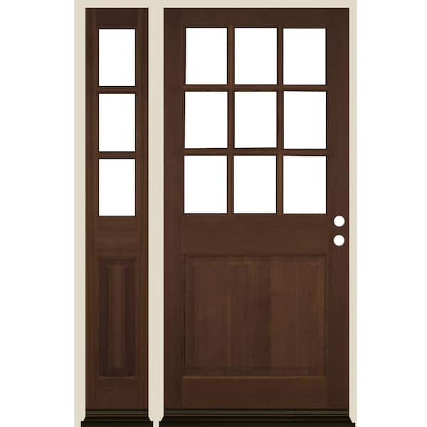 Krosswood Doors 50 in. x 80 in. Farmhouse 9-Lite Clear Glass Left-Hand Provincial Stain Hemlock Wood Prehung Front Door w/ LSL