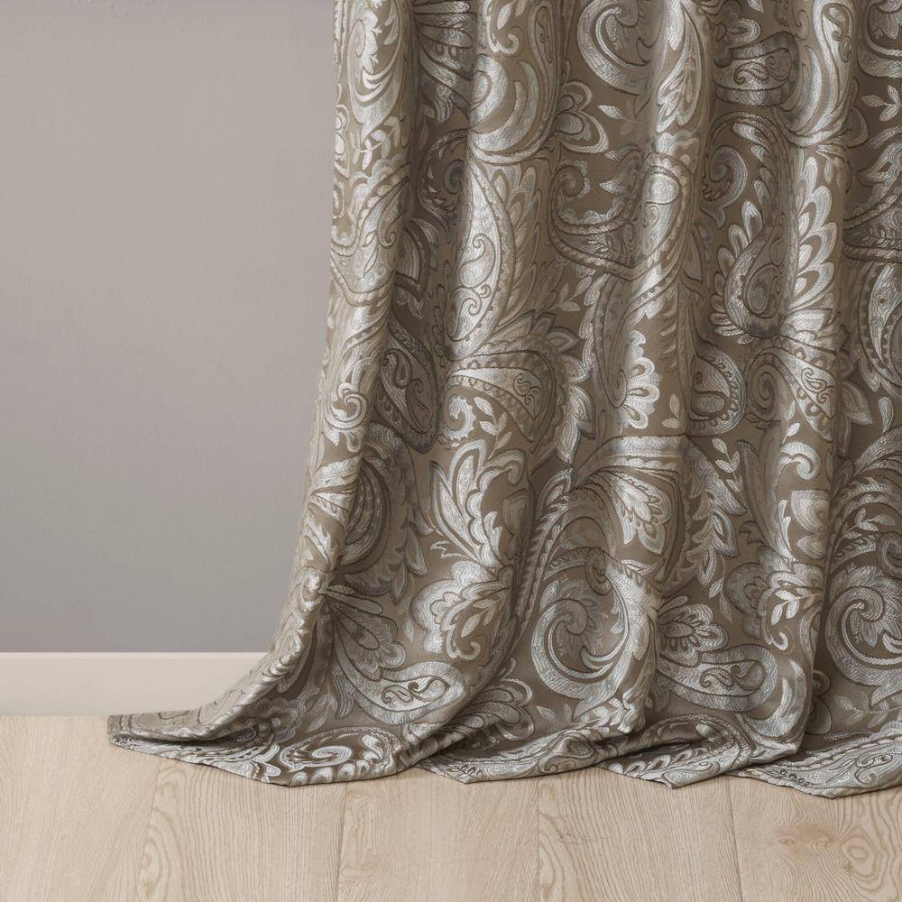 Blue and Brown Faux Silk Paisley Jacquard Curtain Panels
