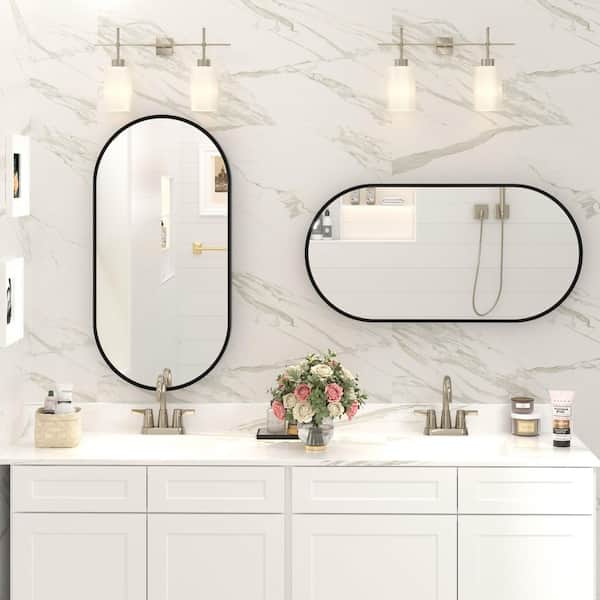 20 in. W x 40 in. H Oval Aluminum Alloy Framed French Cleat Mounted Wall Decor Bathroom Vanity Mirror in Matte Black