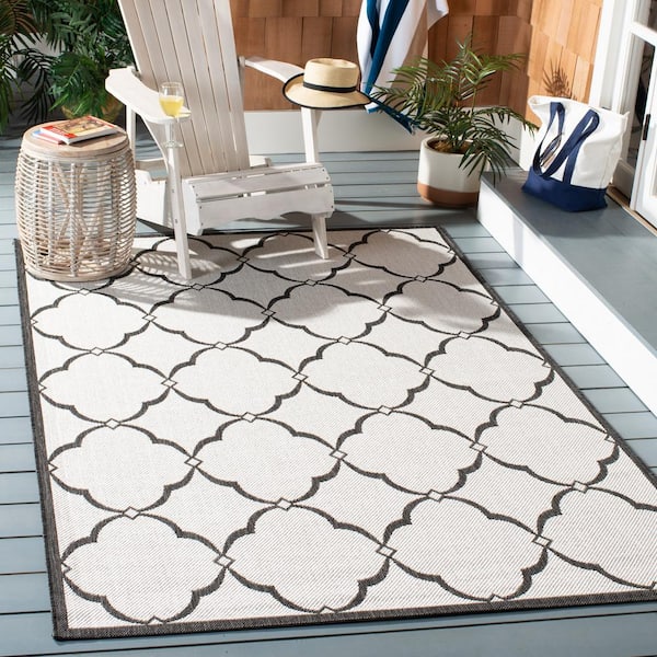 Beach House Light Gray/Charcoal 9 ft. x 12 ft. Geometric Indoor/Outdoor Patio  Area Rug