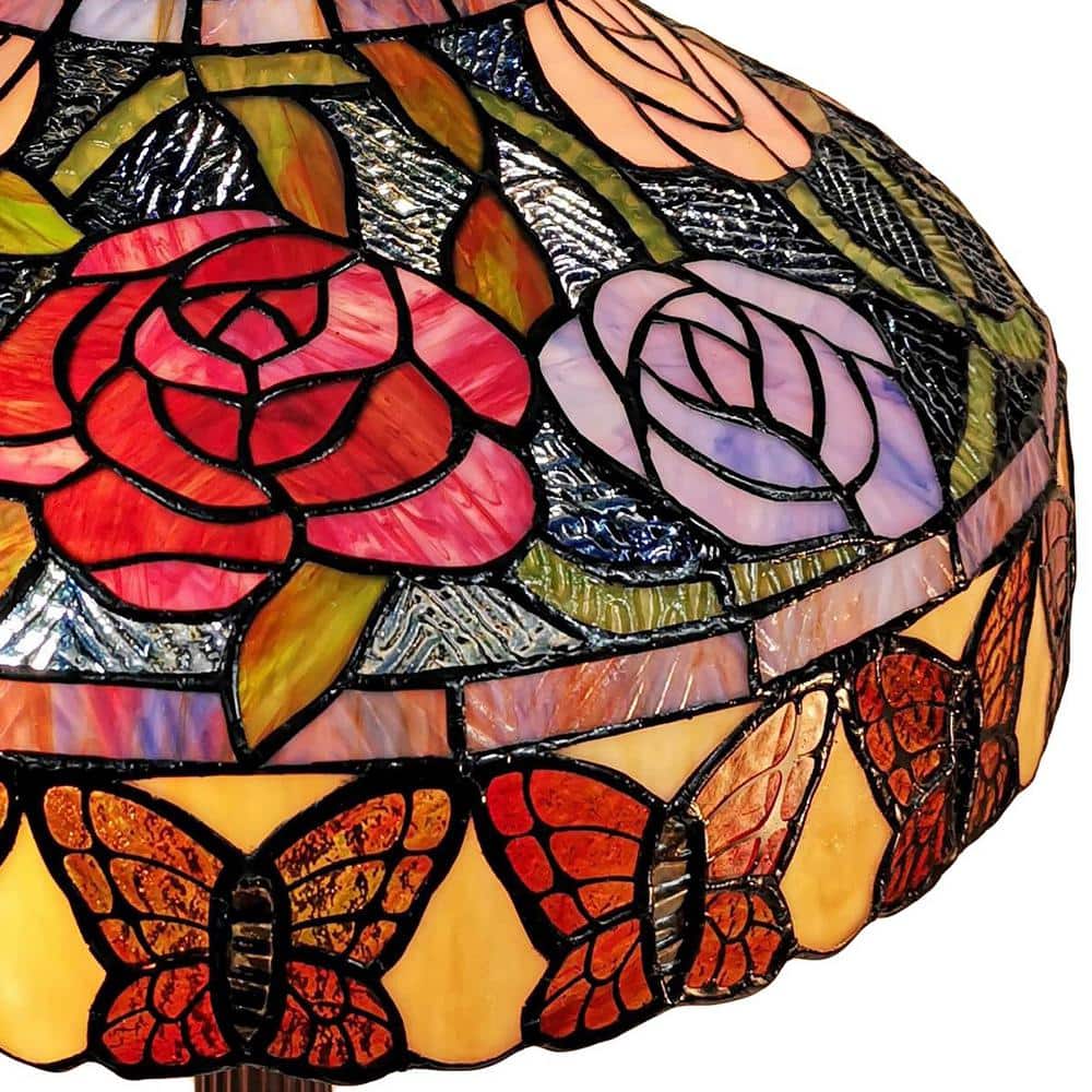 23" Bronze Stained Glass Floral Butterfly Table Lamp