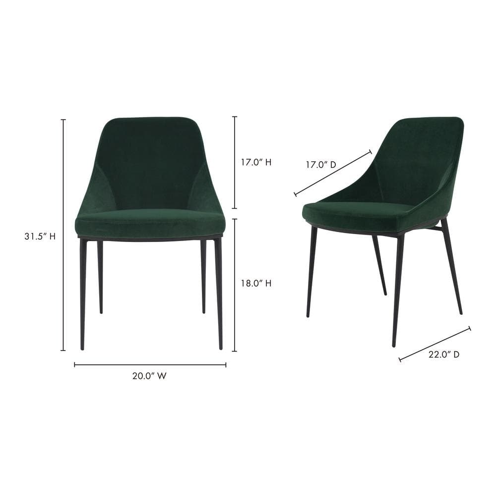 Vivian Green Velvet Upholstered Side Chair with Metal Legs - Set of 2