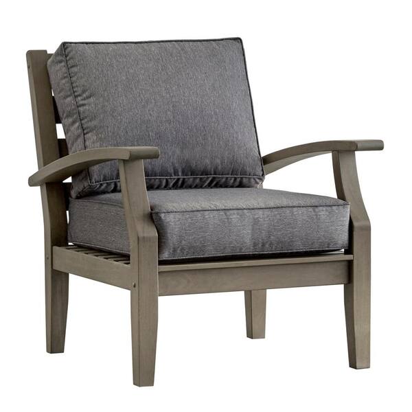 HomeSullivan Verdon Gorge Gray Oiled Wood Outdoor Occasional Lounge Chair with Gray Cushion