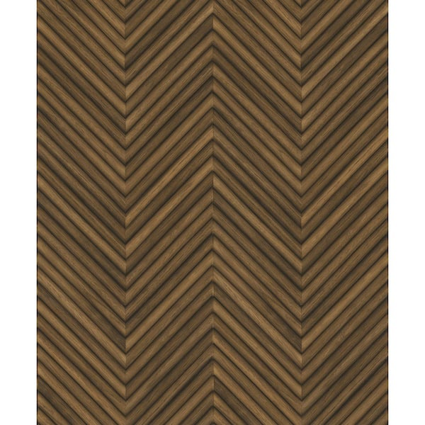 Unbranded Woods and Wicker Collection Dark Brown Herringbone Wood Effect Matte Finish Vinyl on Nonwoven Nonpasted Wallpaper Sample