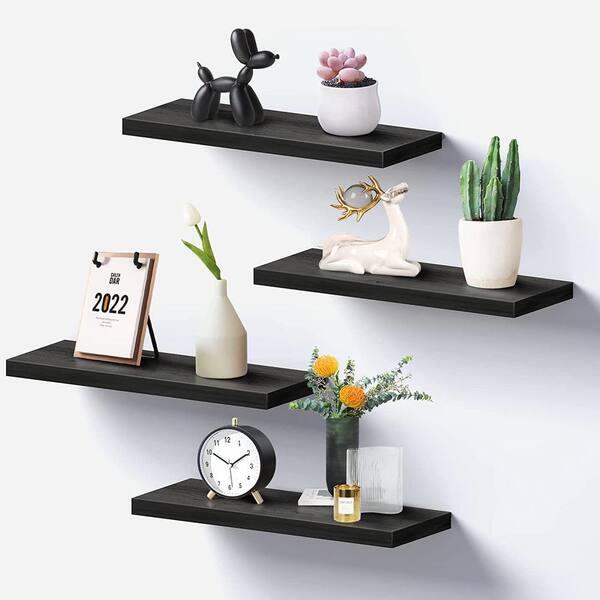 Cubilan 16 in. W x 6 in. D Black Wood Composite Decorative Wall Shelf, Floating Shelves (Set of 4)