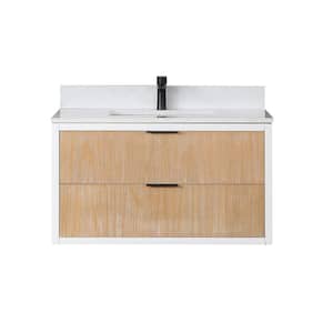 Dione 36 in. W x 22 in. D Single Sink Bath Vanity in Weathered Pinewith White Composite Stone Top without Mirror