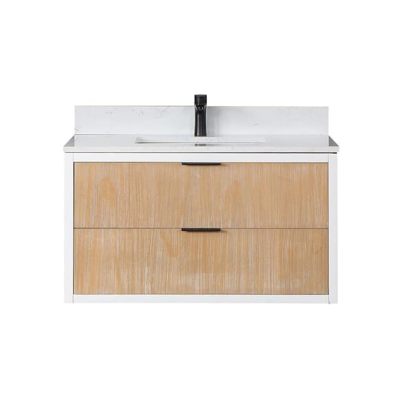 Altair Dione 36 in. W x 22 in. D Single Sink Bath Vanity in Weathered Pinewith White Composite Stone Top without Mirror