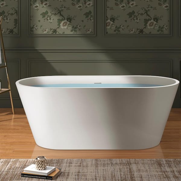 AKDY 54 in. Fiberglass Double Ended Flatbottom Non-Whirlpool Bathtub in Glossy White