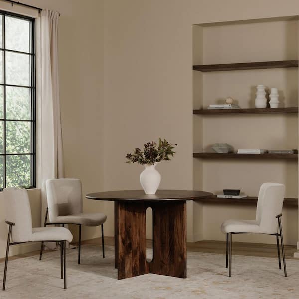 NADAAL STUDIOS Brelline Mid-Century Modern Dark Brown Mango Wood 48 in. Arched Cross Legs Dining Table Seats 4