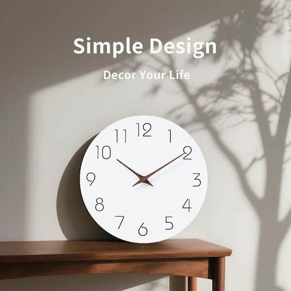 Wall Clock 14 in. White Battery Operated Silent Non Ticking Simple