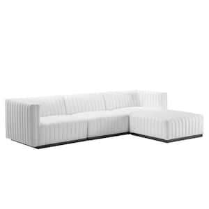 Conjure 109.5 in. W Channel Tufted Upholstered Fabric 4-Piece Reversible Sectional Sofa in Black White
