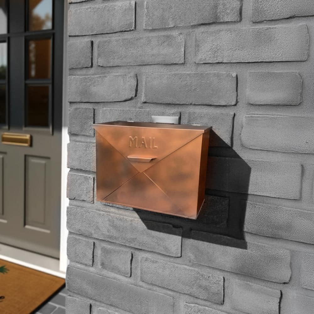Copper Finish Envelope Shaped Wall Mount Mailbox