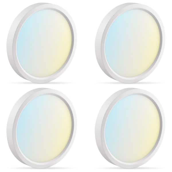 LUXRITE 5 in. White Modern Flush Mount Ceiling Light Fixture LED Integrated 10-Watt 600LM 5CCT 2700K-5000K Dimmable (4-Pack)