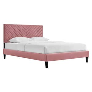 Roxanne Performance Velvet Twin Platform Bed in Dusty Rose