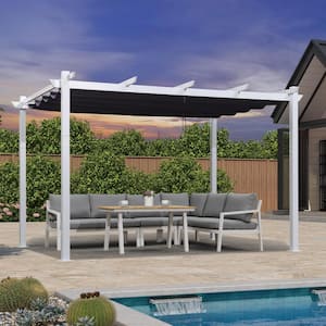 10 ft. x 13 ft. Navy Blue Aluminum Outdoor Retractable Pergola with Sun Shade Canopy Cover White Patio Shelter