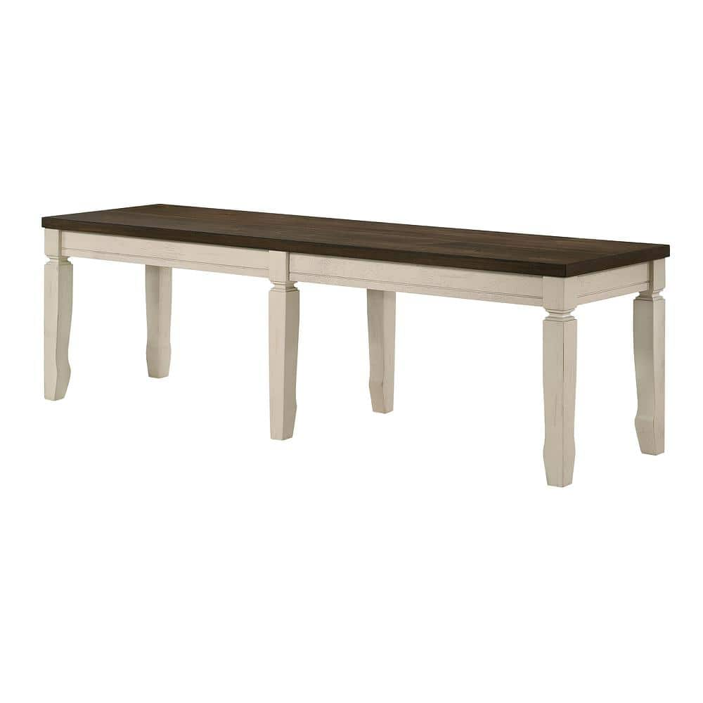 Acme Furniture Fedele Weathered Oak and Cream Bench with Wood Frame 18 ...