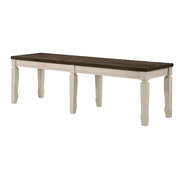 Acme Furniture Fedele Weathered Oak and Cream Bench with Wood Frame 18 in. x 16 in. x 58 in.