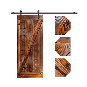 30 in. x 84 in. Z Bar Series Pre Assembled Walnut Stained Thermally Modified Wood Sliding Barn Door with Hardware Kit