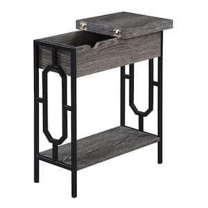 Omega 11.25 in. Weathered Gray/Black Standard Height Rectangular Particle Board End Table with Flip Top and Charging