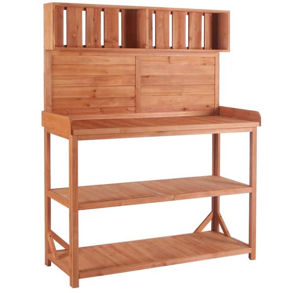 TOPMAX 65 Gal. Natural Wood Outdoor Storage Bench