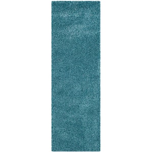 California Shag Turquoise 2 ft. x 7 ft. Solid Runner Rug