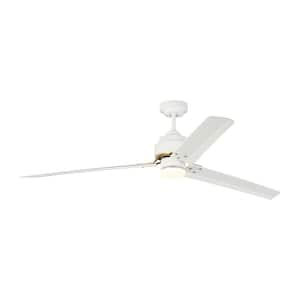 Arcade 68 in. Modern Industrial Indoor Matte White and Burnished Brass Ceiling Fan with DC Motor and Remote Control
