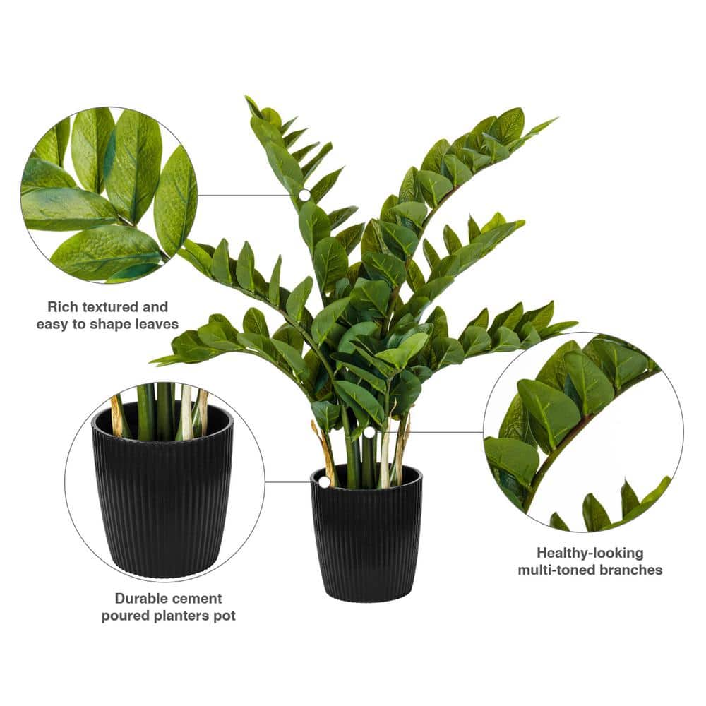 36" Green Plastic Potted Zamifolia Faux Bush