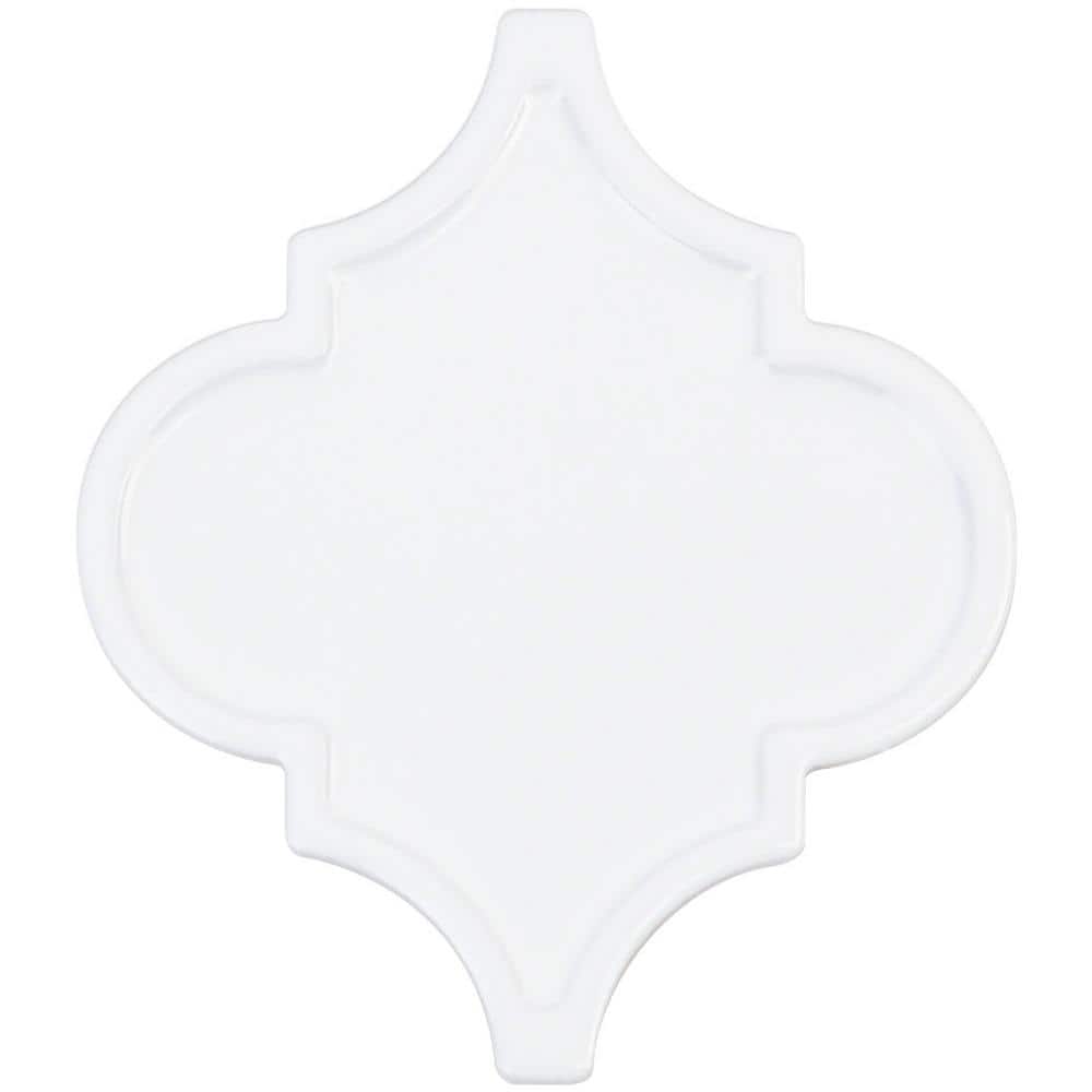 Labyrinth Pure White Polished Ceramic Arabesque Tile