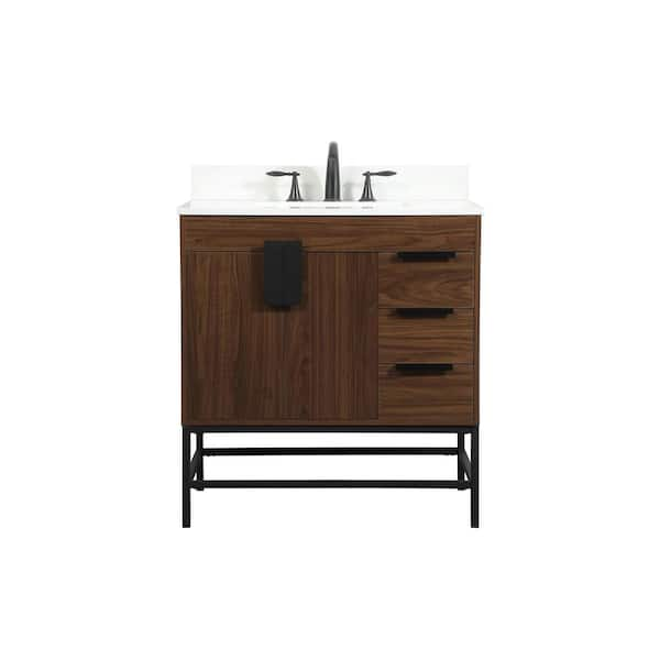 Simply Living 32 in. W x 22 in. D x 33.5 in. H Bath Vanity in Walnut ...