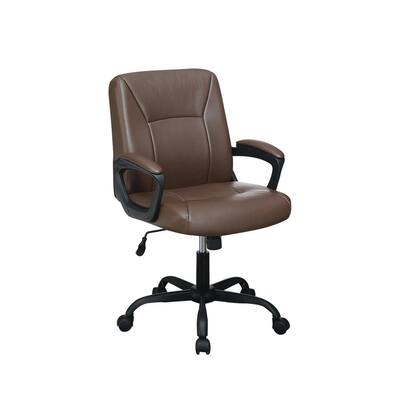 Brown Artificial Leather Low Back Adjustable Height Office Chair with Padded Armrests