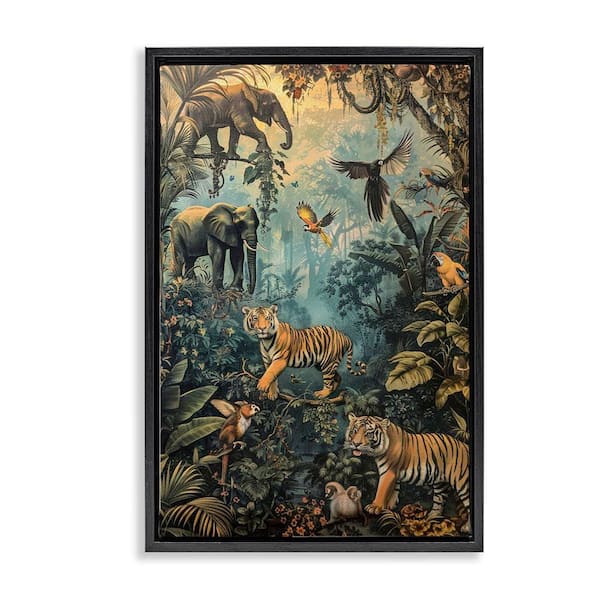 Stupell Industries Vintage Rainforest Jungle by Franklyn Gregory Black Floater Frame Nature Graphic Art Print 31 in. x 21 in.