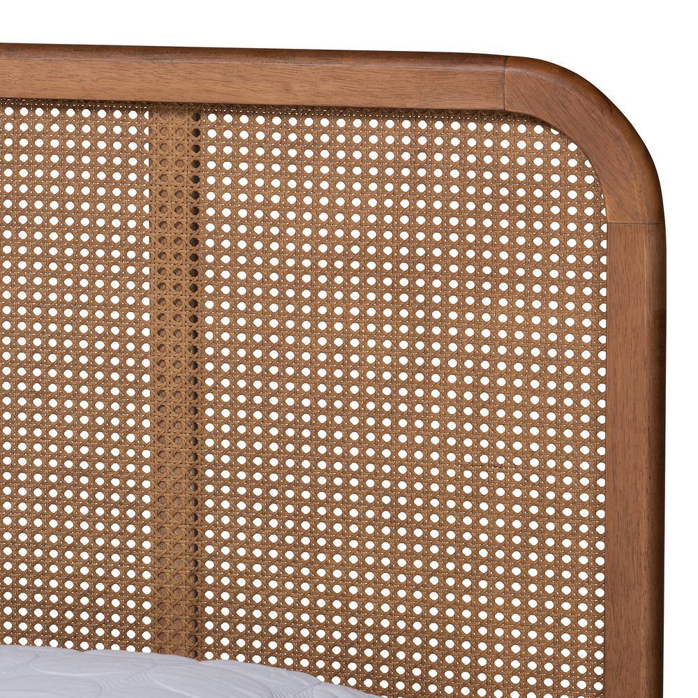 Elston Full Size Walnut Wood and Rattan Platform Bed