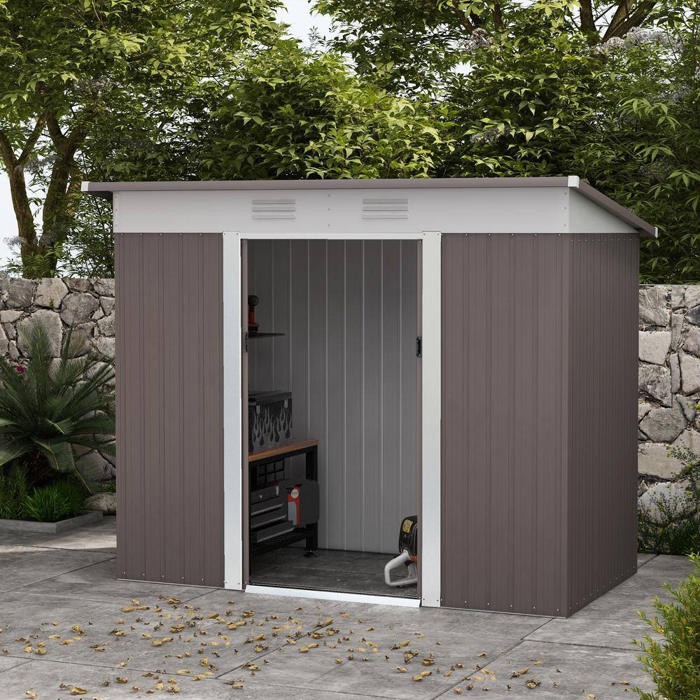 Gray 8 ft. x 4 ft. Galvanized Steel Storage Shed with Windows