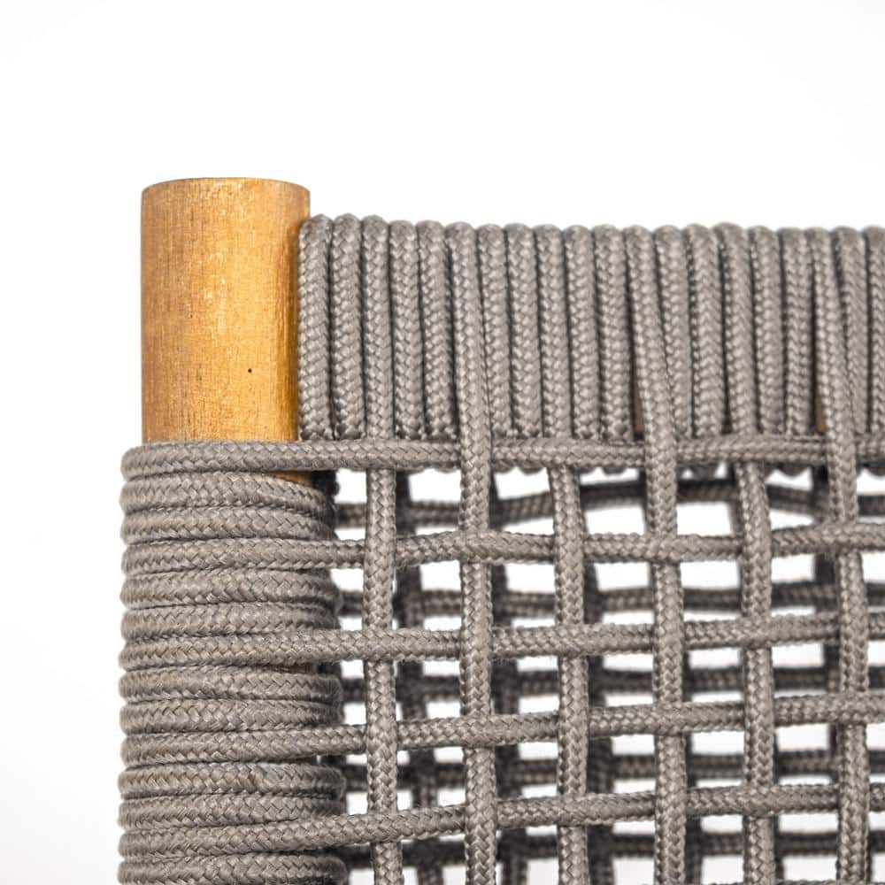 Gray Rope Woven Acacia Wood Dining Chairs with Cushions, Set of 2