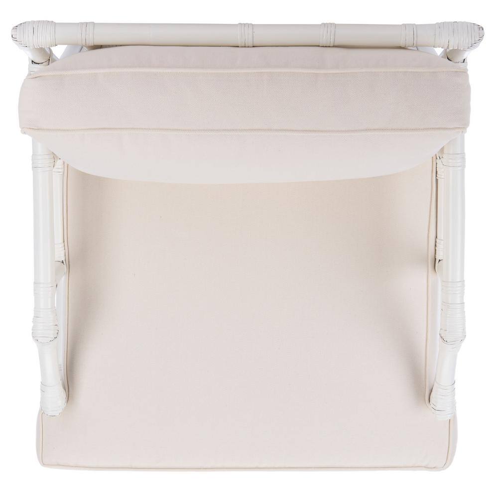 Chinoiserie-Chic White Rattan Accent Chair with Plush Cushion